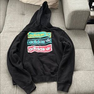 Adidas Black Hoodie with Multicolor Logo